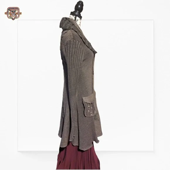 Fantazia Lagerlook Wool Patchwork Knit Oversized Cardigan Sweater, Medium - Picture 3 of 11